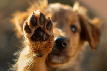 Close-Up of a Dogs Paw With Blurry Background. Generative AI