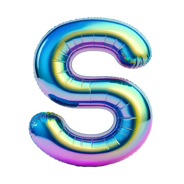Letter S Iridescent Typeface Balloon, whimsically Inflated Alphabet Illustration