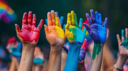 Colorful Hands Raised in Solidarity at Pride Event
