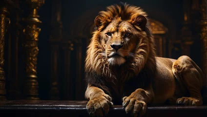 Fotobehang a lion in dark room © Prinxe
