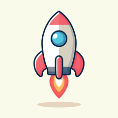 Rocket flying to the moon cartoon vector illustration icon isolated