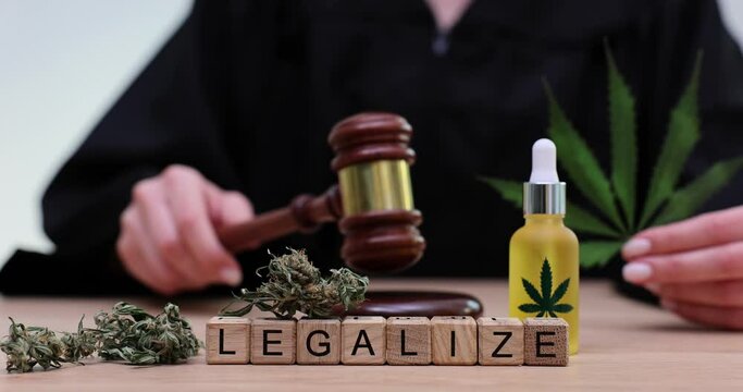 Hemp oil marijuana and judge concept