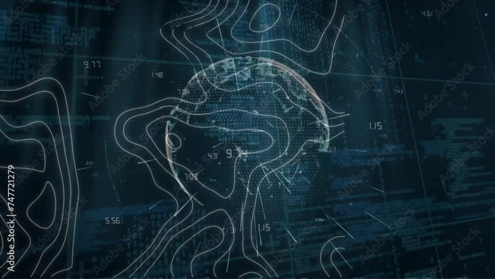 Poster animation of data processing over network of connections on dark background
