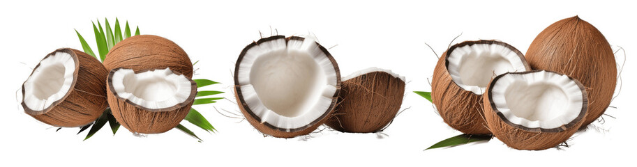 set of coconuts isolated on transparent background - obrazy, fototapety, plakaty