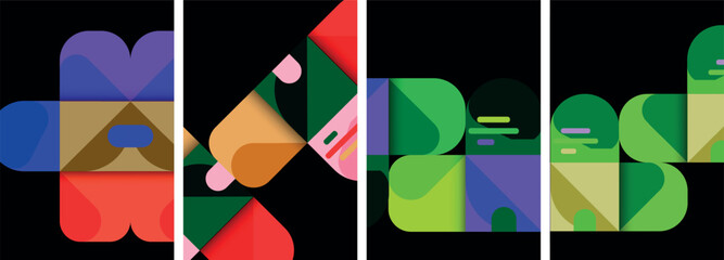 Geometric colorful poster backgrounds with squares and circles