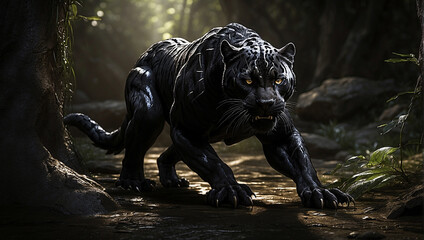 A menacing black panther