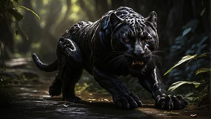 Tuinposter A menacing black panther © Prinxe