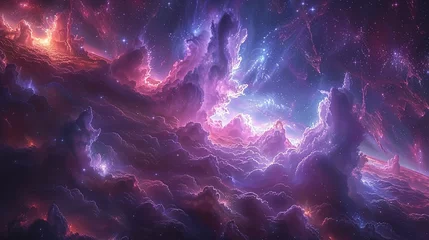 Foto op Plexiglas Beautiful fantasy starry night sky, blue and purple colorful, galaxy and aurora 4k wallpaper © Jennifer