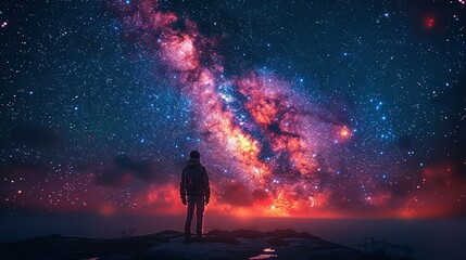 Fototapeta premium Beautiful fantasy starry night sky, blue and purple colorful, galaxy and aurora 4k wallpaper