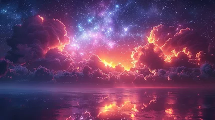 Foto op Canvas Beautiful fantasy starry night sky, blue and purple colorful, galaxy and aurora 4k wallpaper © Jennifer