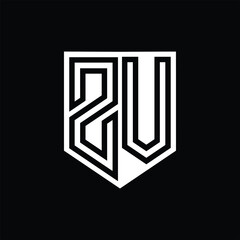 ZV Letter Logo monogram shield geometric line inside shield design template