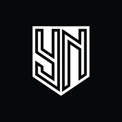 YN Letter Logo monogram shield geometric line inside shield design template