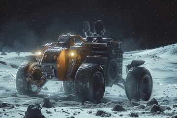 Lunar exploration digital artwork featuring a lunar rover