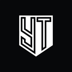 YT Letter Logo monogram shield geometric line inside shield design template