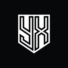 YX Letter Logo monogram shield geometric line inside shield design template