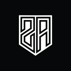 ZA Letter Logo monogram shield geometric line inside shield design template