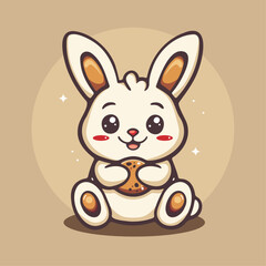 Cute Bunny Holding Chocolate Chips cookie vector 2D style simple logo