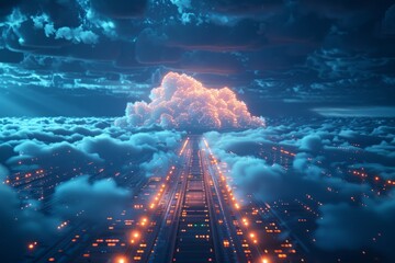 Cloud computing inspired illustration showcasing data storage solutions - obrazy, fototapety, plakaty