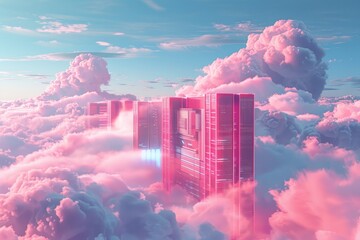 Cloud computing inspired digital artwork featuring data centers