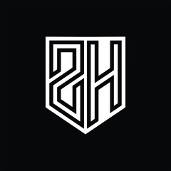 ZH Letter Logo monogram shield geometric line inside shield design template