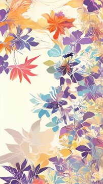 An artwork of flowers in various colors and shapes blooming profusely.
