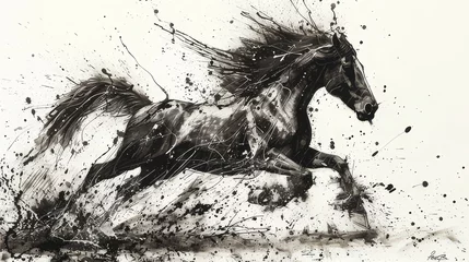 Poster horse in water. horse racing sketch. horse racing tournament. equestrian sport. illustration of ink paints © StraSyP BG