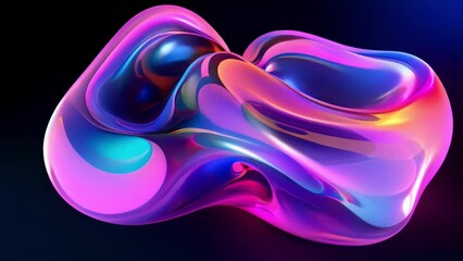 Two abstract colorful liquids, shining purple and blue in round shape style
