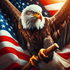 Naklejka premium american bald eagle and american flag