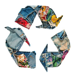 Recycle symbol made with old cloth on isolated against transparent background. eco and save the earth concept.