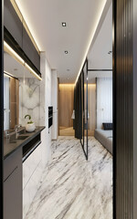 3d render of a contemporary living room interior