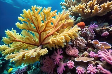 Colorful close-up view of a coral reef.