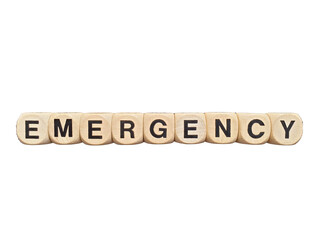 emergency word wood type isolated on white