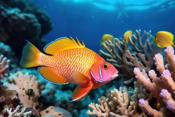 Obraz premium Colorful tropical fish on the background of a coral reef.