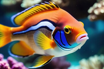 Colorful tropical fish on the background of a coral reef.