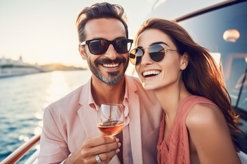 Mature man and his wife enjoying sailing with their yacht