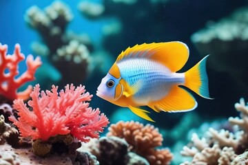 Obraz premium Colorful tropical fish on the background of a coral reef.