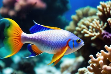 Colorful tropical fish on the background of a coral reef.