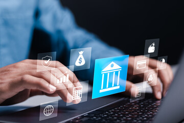 Online banking concept. online shopping, Finance and banking network. currency exchange. Person...