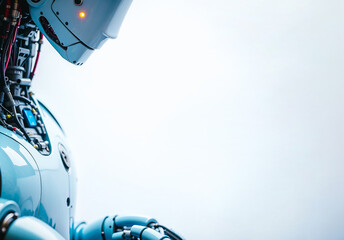 Futuristic white robot with copy space on white background, AI artificial intelligence technology generative
