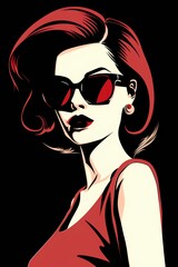 Beautiful girl in sunglasses. Vector illustration on black background. Fashion.