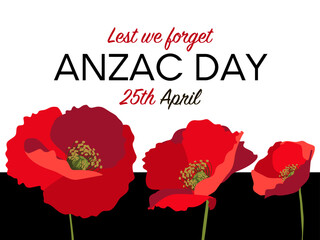 Anzac day horizontal poster layout with red poppies on white background - obrazy, fototapety, plakaty