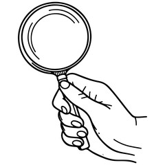 hand holding a magnifying glass icon to search something flat design in line art style Vector illustration