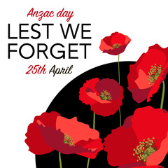Lest we forget square post social template layout with red poppies on white background