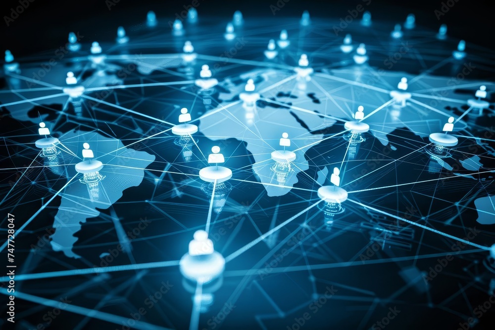 Aufkleber global networking concept with interconnected nodes symbolizing data exchange customer connections a