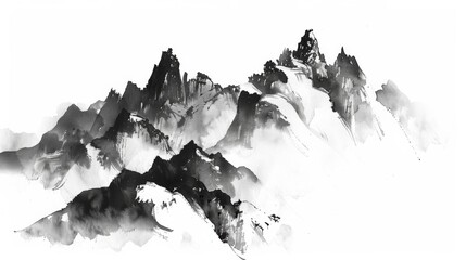 Misty Sunrise Over Alpine Mountains with Foggy Valley View Chinese ink style