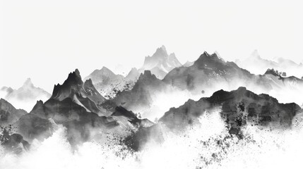 Misty Sunrise Over Alpine Mountains with Foggy Valley View Chinese ink style