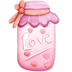 Pink heart in a glass jar