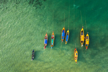 Aerial view of speed boats in Thailand