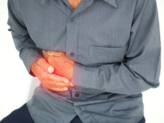 Man with abdominal pain appendicitis. Medical concept. 