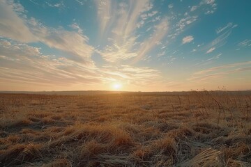Fototapeta premium Stunning 4k time-lapse of a field during sunrise or sunset Showcasing the dramatic transition of light and color in the sky
